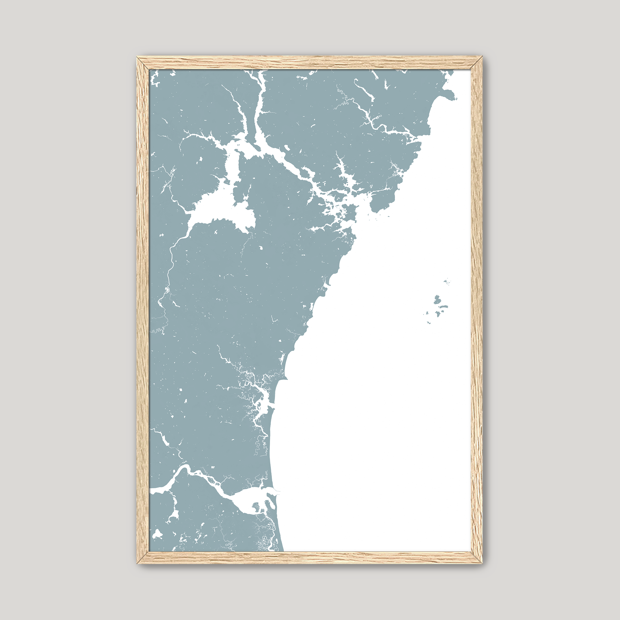 New Hampshire Coast Coastal Map — Fine Art Print Vertical, soft-blue, Oak, 8x10
