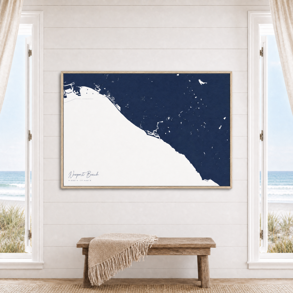Newport Beach canvas map — window-scene interior
