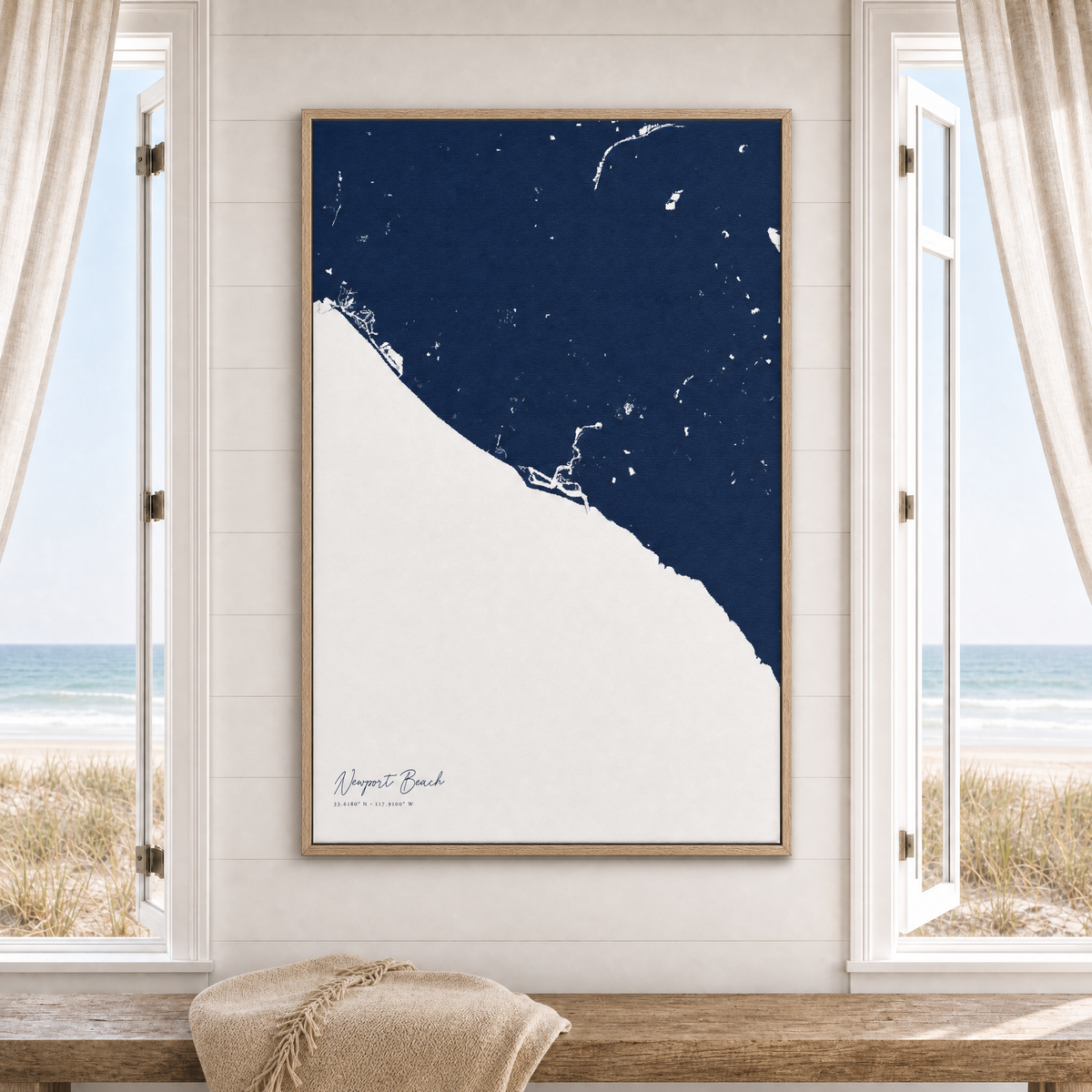 Newport Beach canvas map — window-scene interior