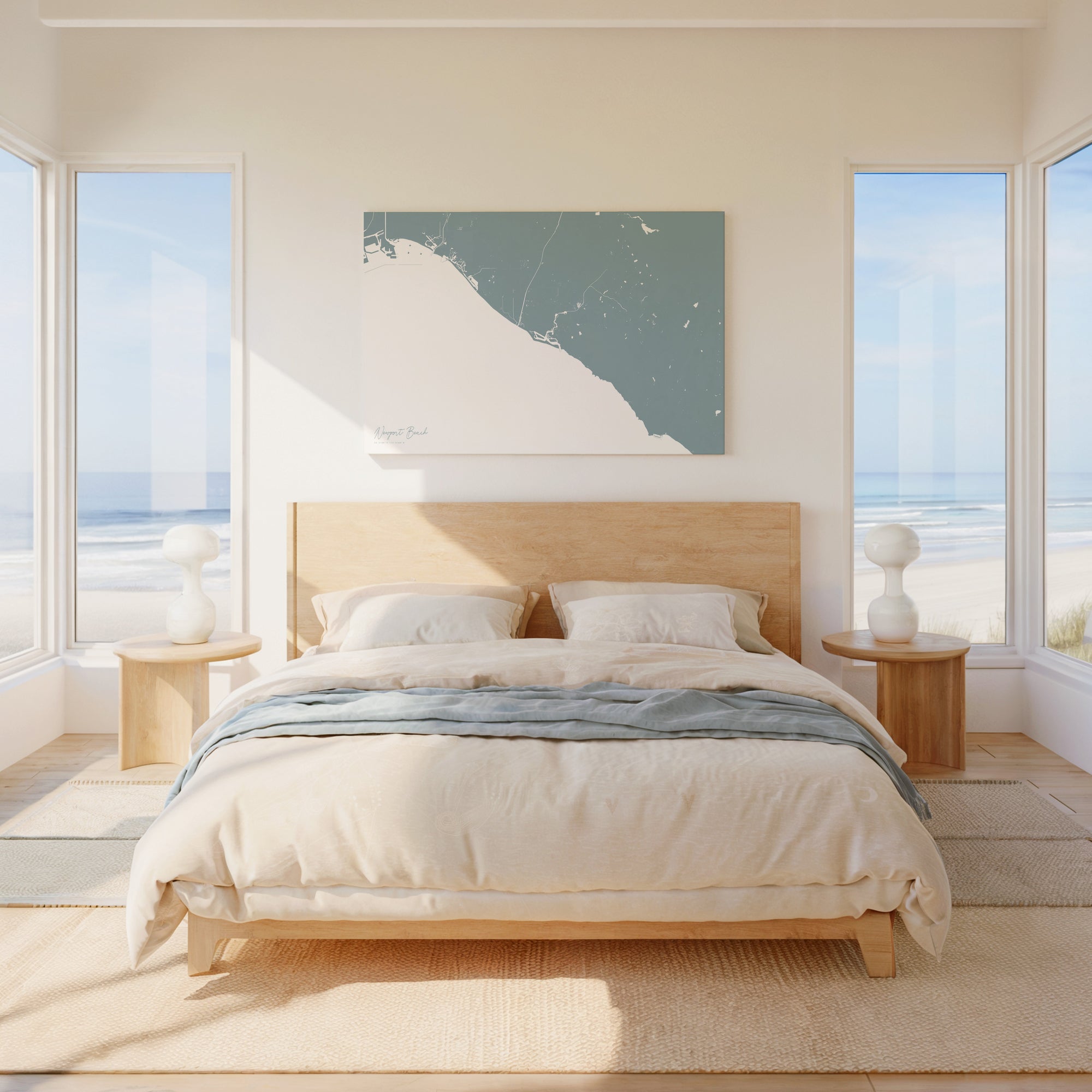 Newport Beach soft blue horizontal wrapped canvas map in the ratio 3:2 hand mockup