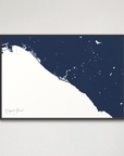 Newport Beach Coastal Map — Canvas Horizontal, navy, Black Frame
