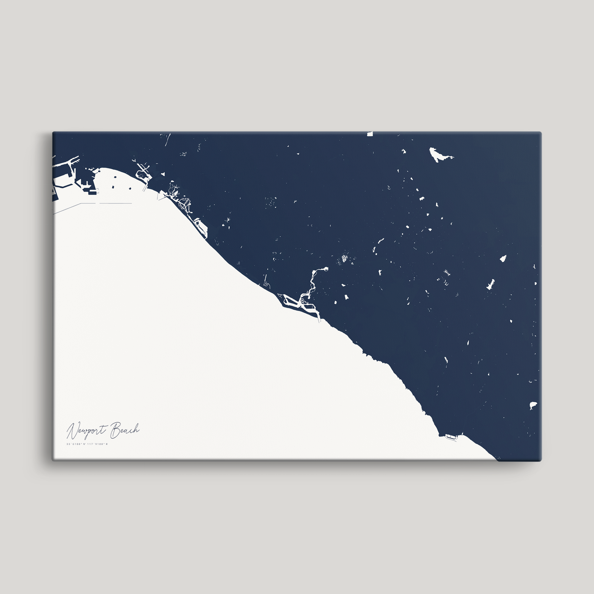Newport Beach Coastal Map — Canvas Horizontal, navy, No Frame