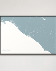 Newport Beach Coastal Map — Canvas Horizontal, soft-blue, Black Frame