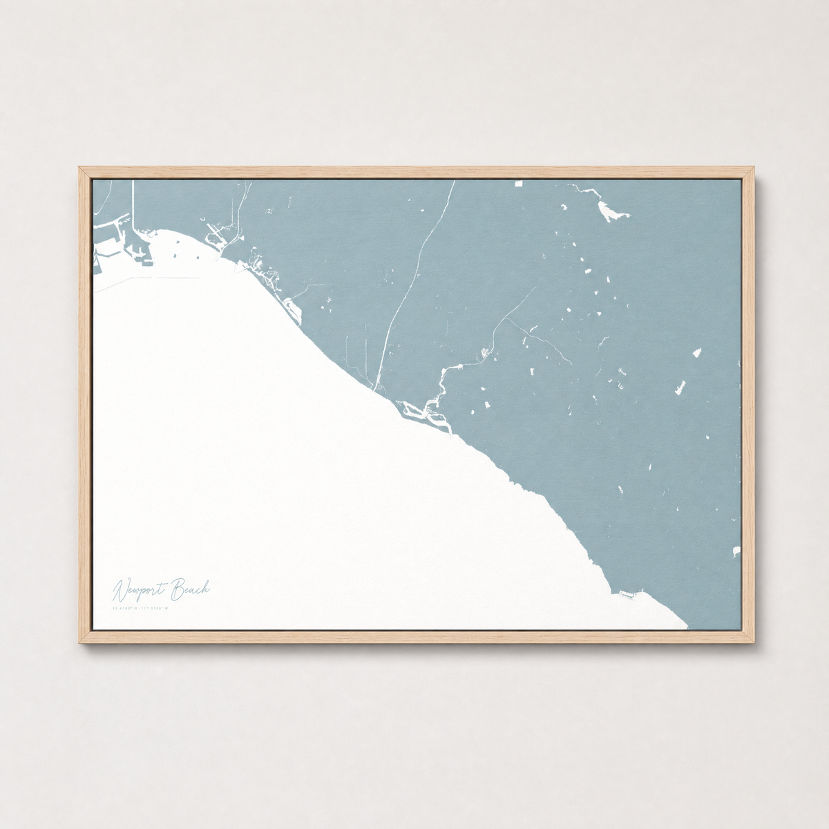 Newport Beach Coastal Map — Canvas Horizontal — soft-blue, Light Wood