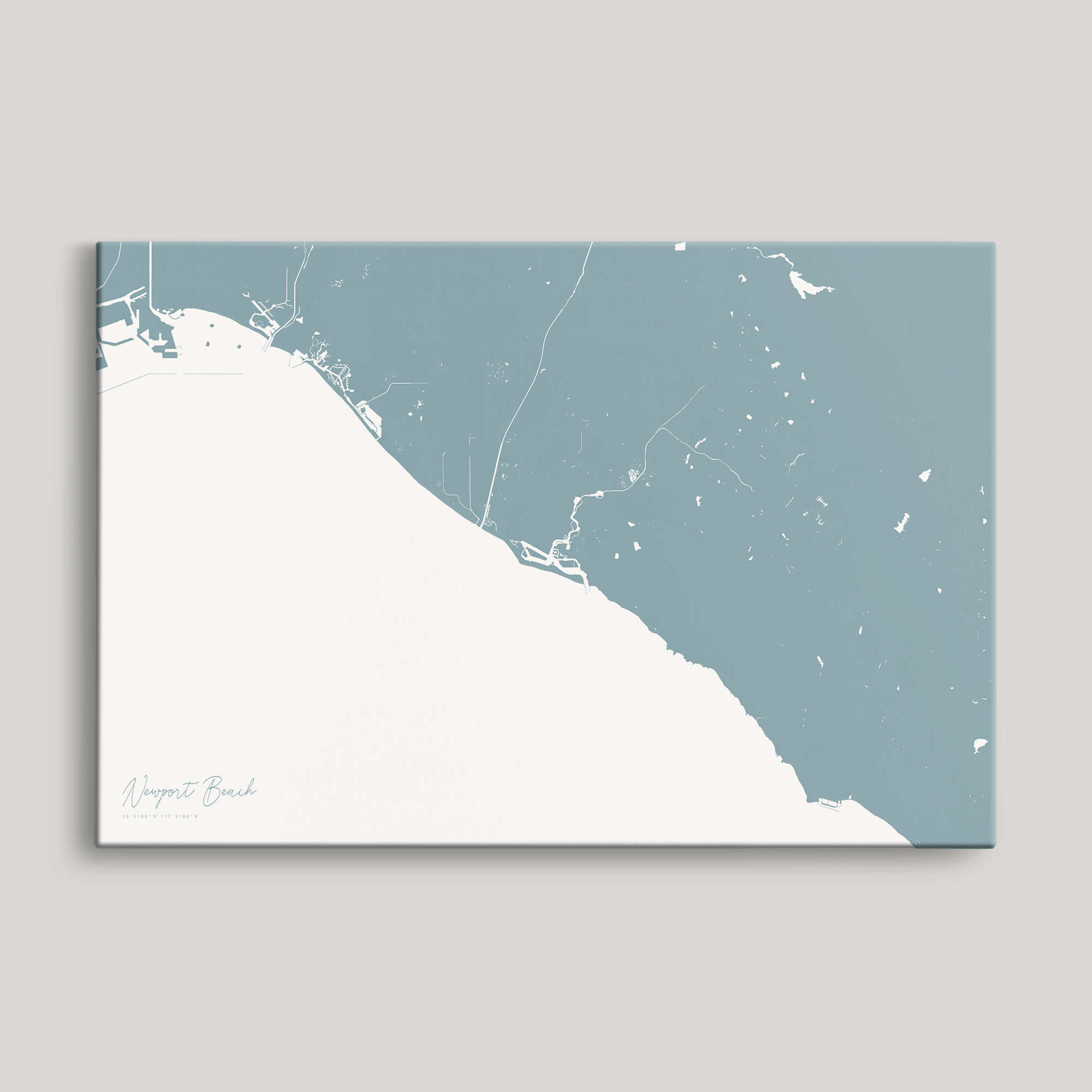 Newport Beach Coastal Map — Canvas Horizontal, soft-blue, No Frame