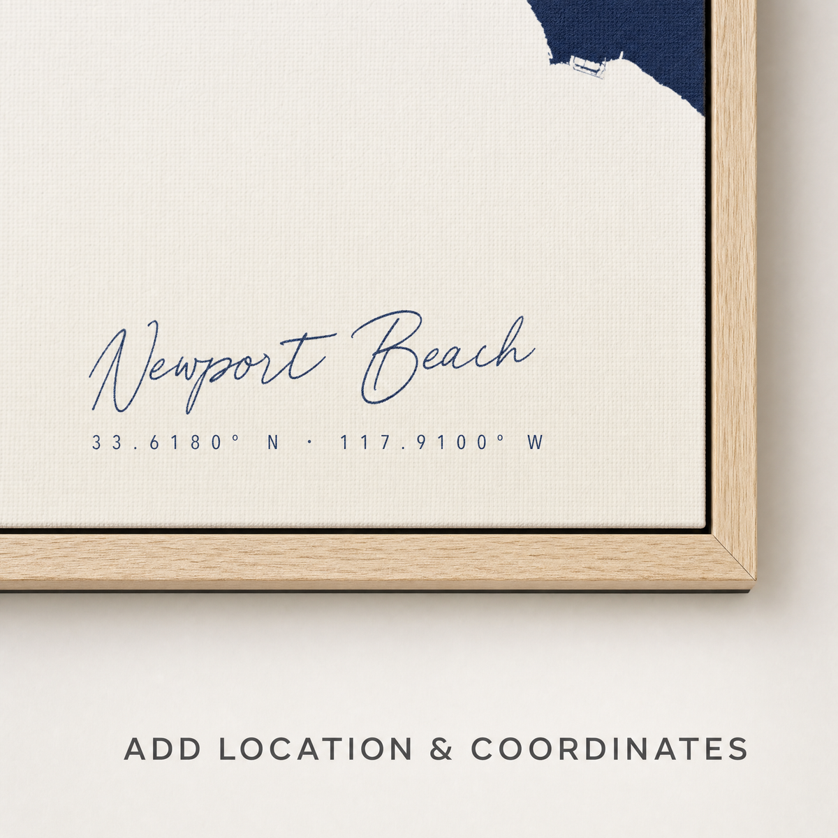 Newport Beach canvas map — location and coordinates customization