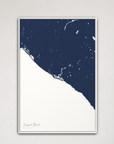 Newport Beach Coastal Map — Canvas Vertical, navy, White Frame