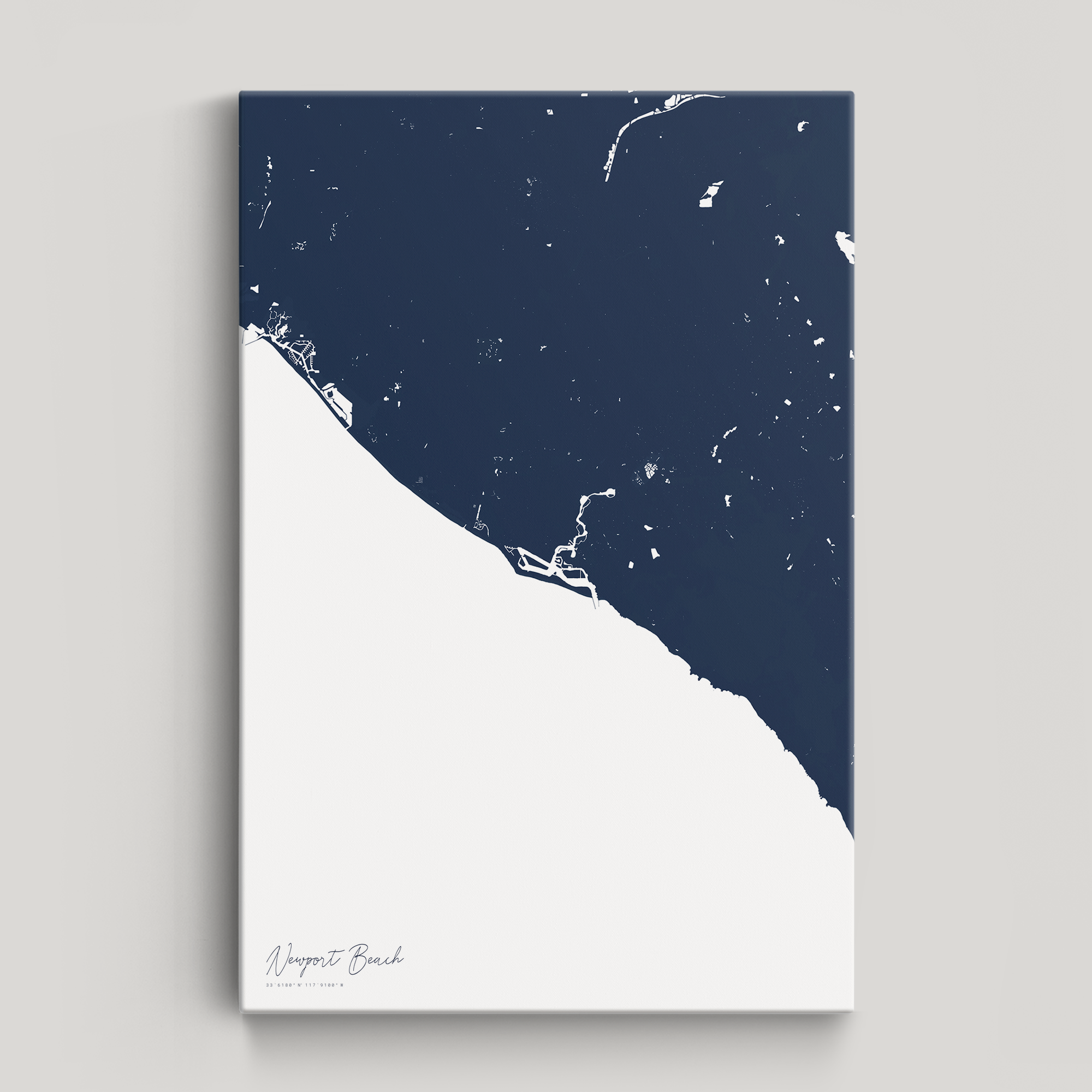 Newport Beach Coastal Map — Canvas Vertical, navy, No Frame
