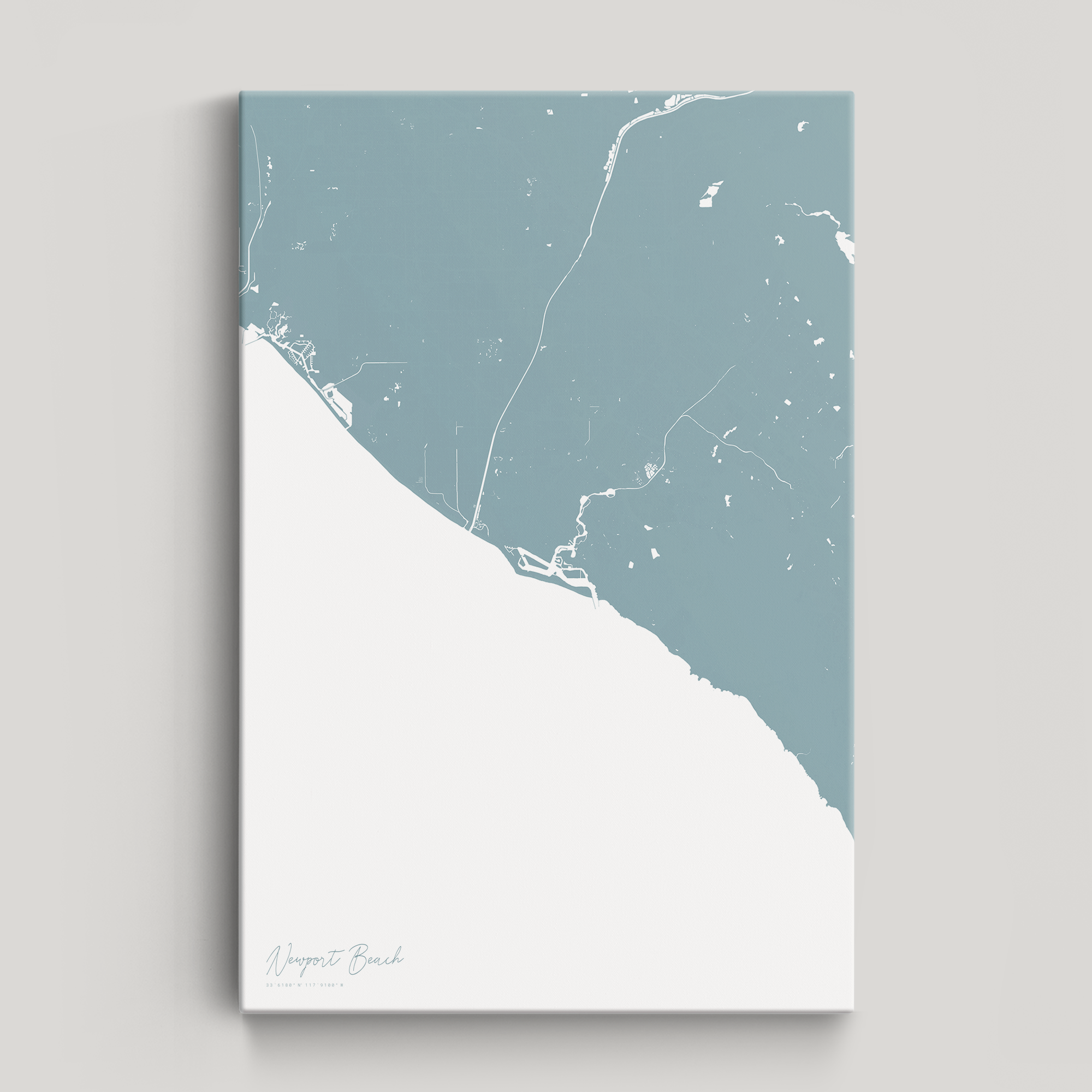 Newport Beach Coastal Map — Canvas Vertical, soft-blue, No Frame