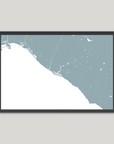 Newport Beach Coastal Map — Fine Art Print Horizontal, soft-blue, Black Frame, 10x8