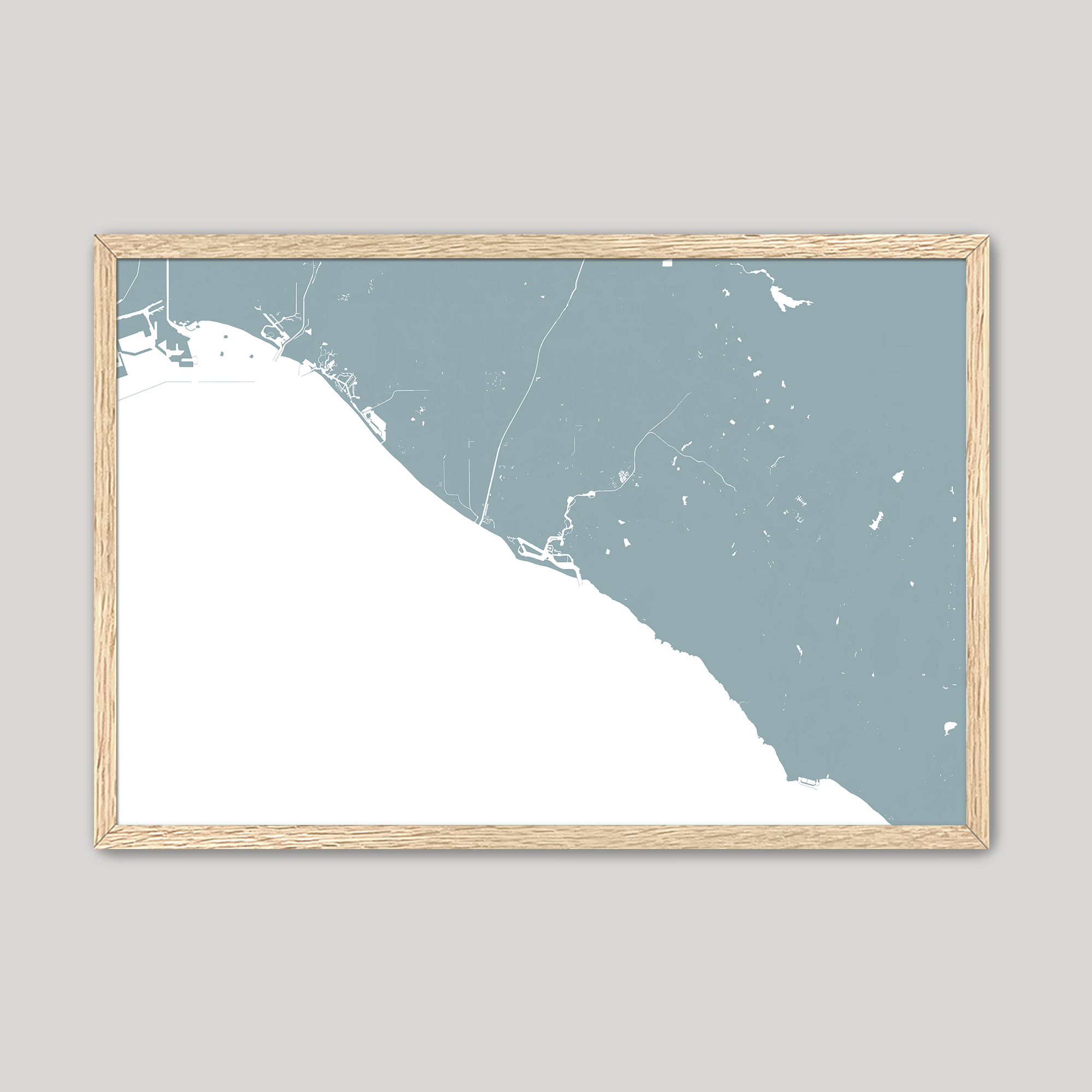 Newport Beach Coastal Map — Fine Art Print Horizontal, soft-blue, Oak, 10x8