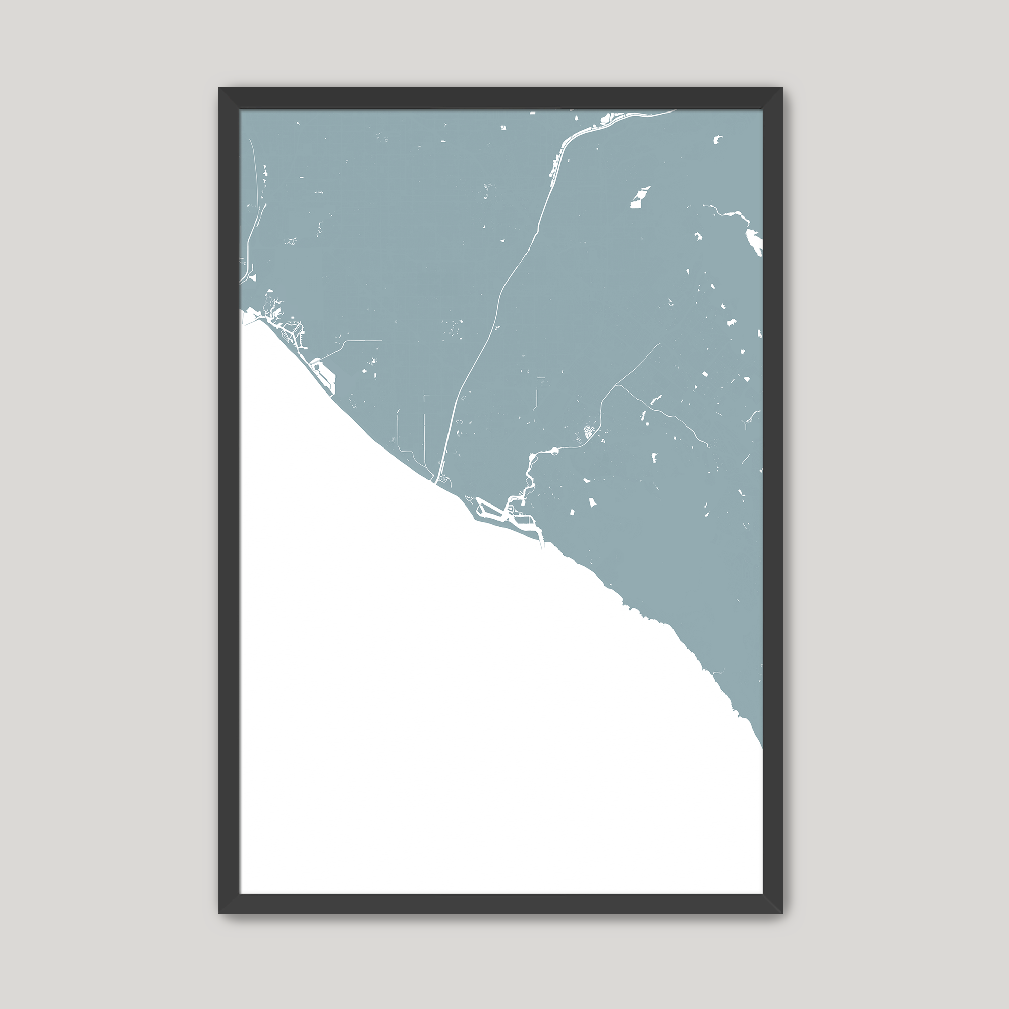 Newport Beach Coastal Map — Fine Art Print Vertical, soft-blue, Black Frame, 8x10