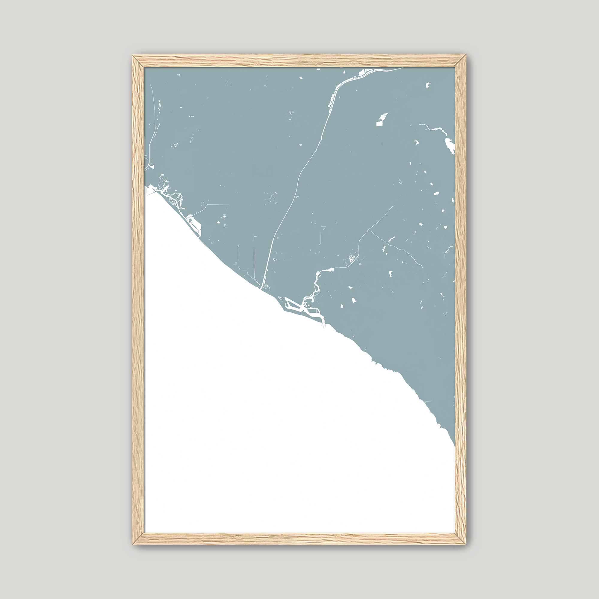Newport Beach Coastal Map — Fine Art Print Vertical, soft-blue, Oak, 8x10