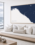 Newport Beach canvas map — sea-view bench interior