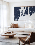 Newport navy horizontal canvas map in an oak framed room scene