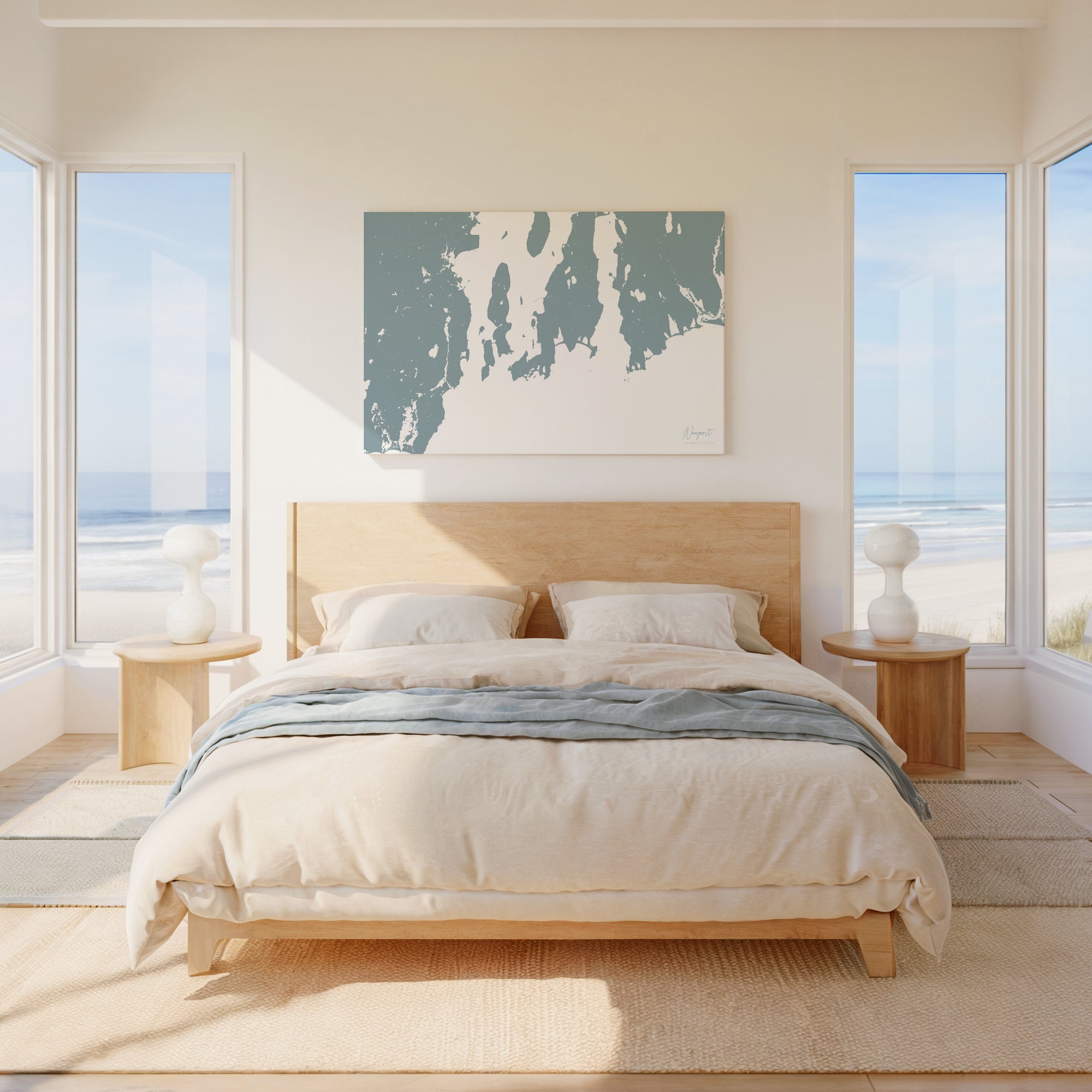 Newport soft blue horizontal wrapped canvas map in the ratio 3:2 hand mockup