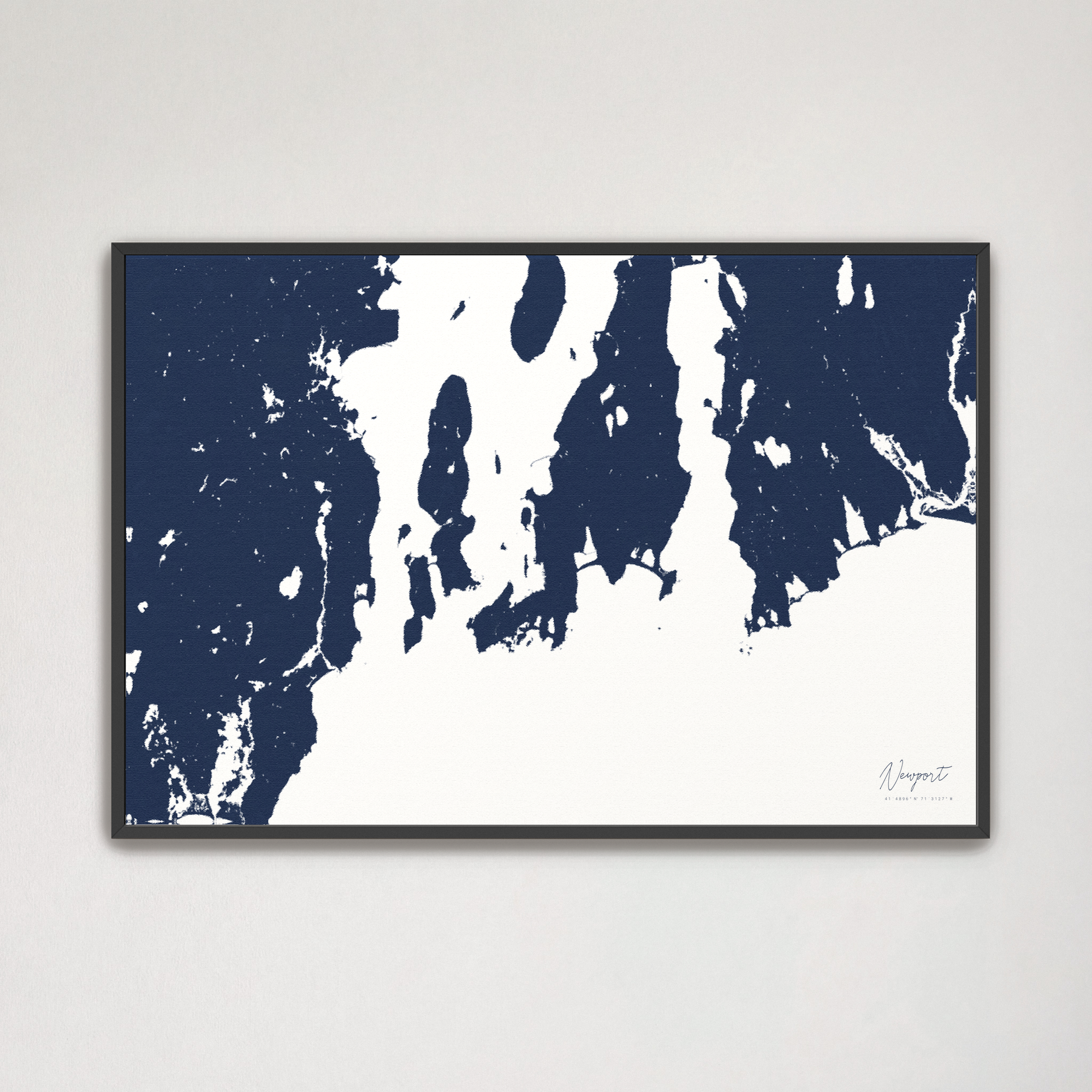 Newport Coastal Map — Canvas Horizontal, navy, Black Frame