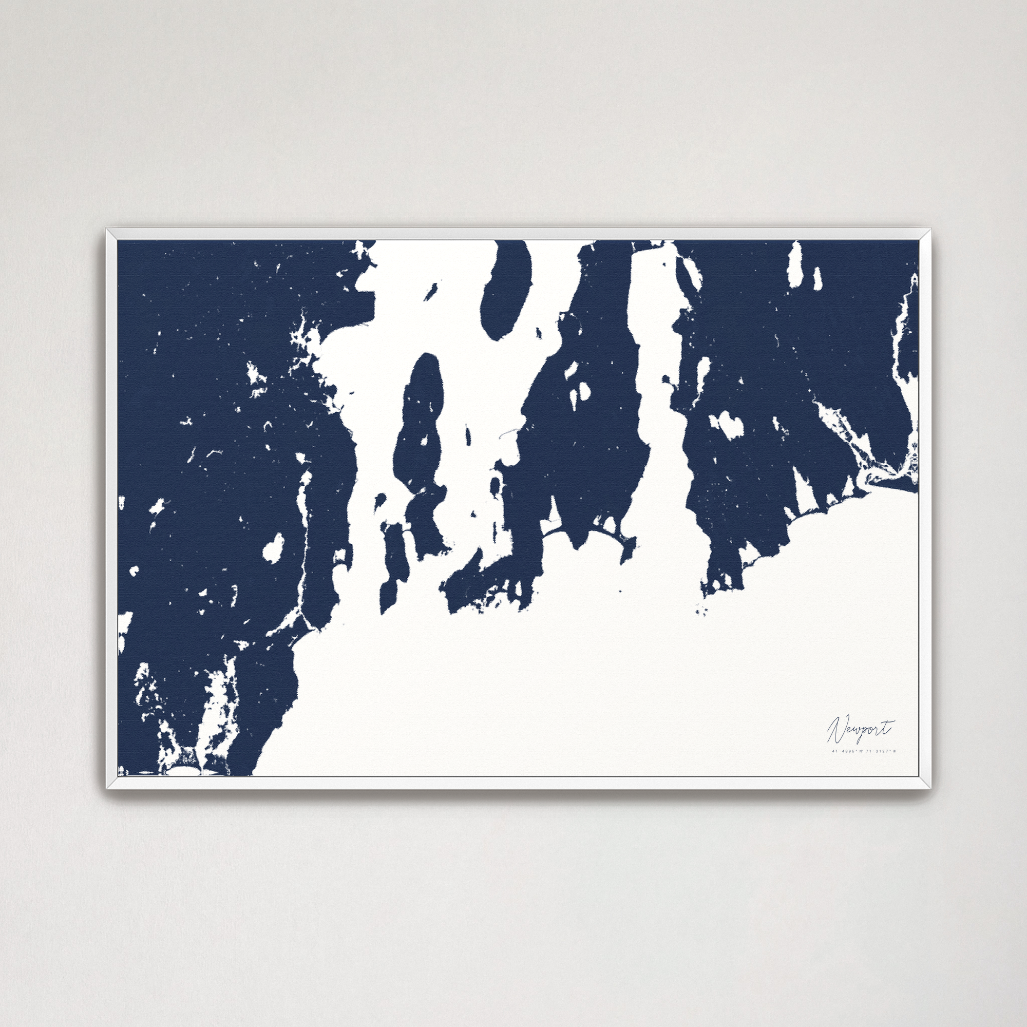 Newport Coastal Map — Canvas Horizontal, navy, White Frame