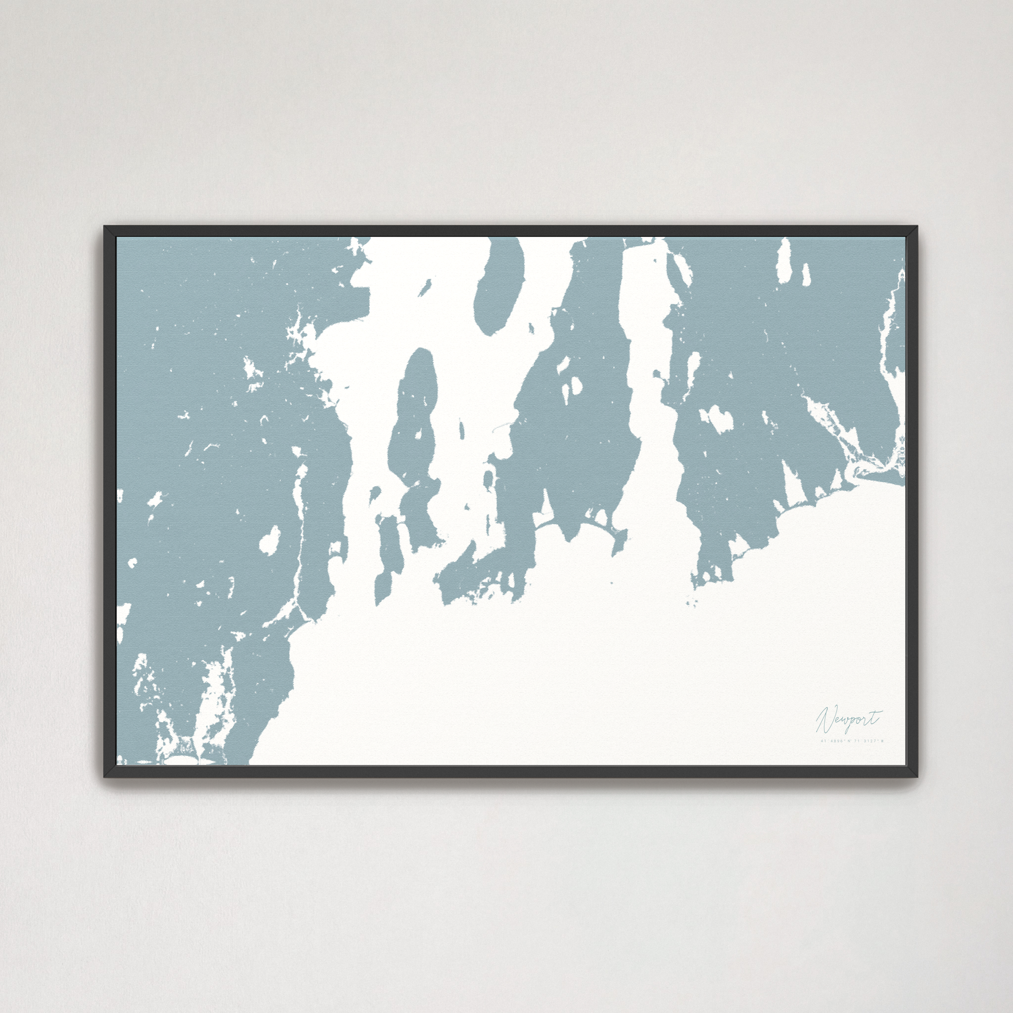 Newport Coastal Map — Canvas Horizontal, soft-blue, Black Frame