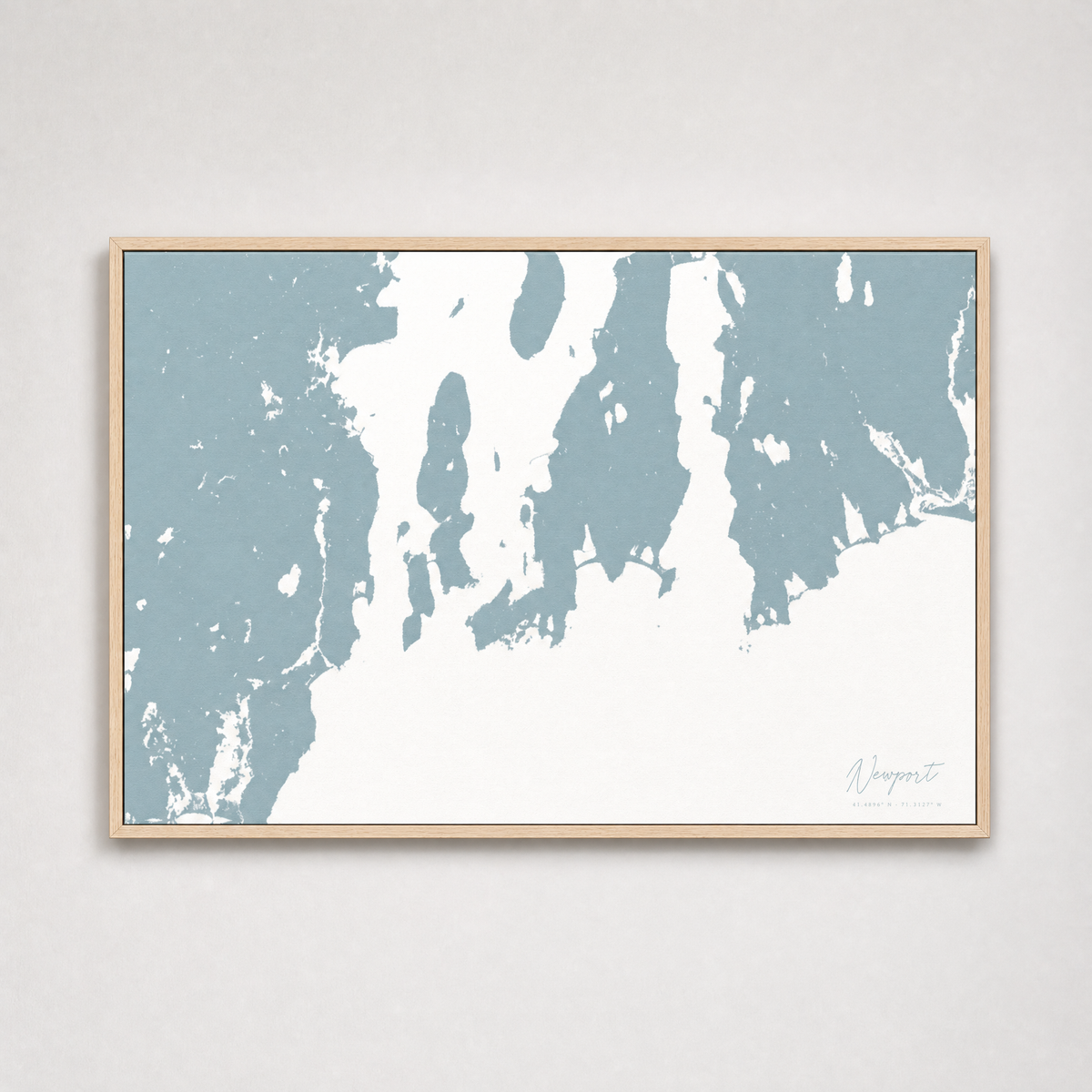 Newport Coastal Map — Canvas Horizontal — soft-blue, Light Wood