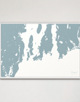 Newport Coastal Map — Canvas Horizontal, soft-blue, White Frame