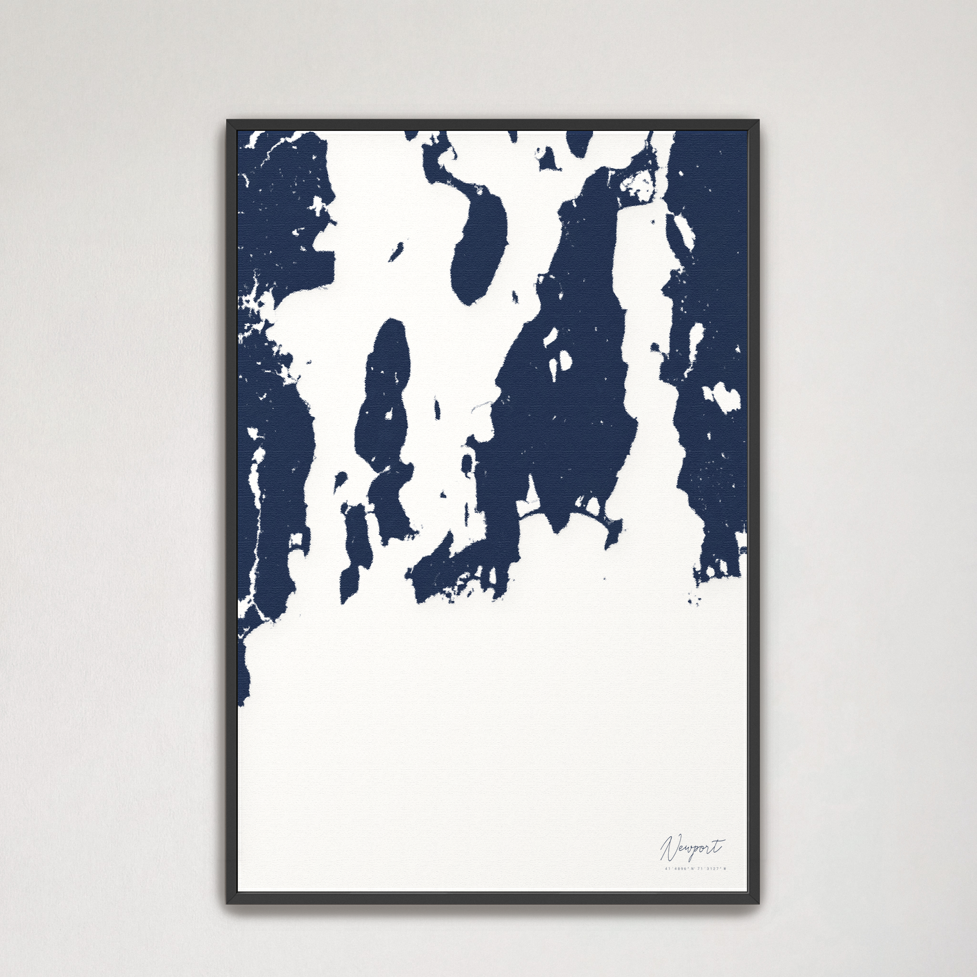 Newport Coastal Map — Canvas Vertical, navy, Black Frame