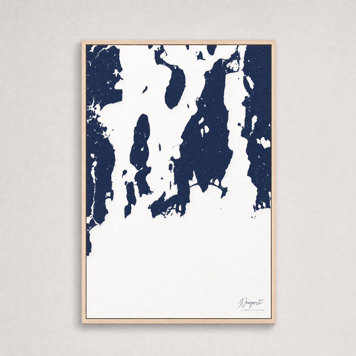 Newport Coastal Map — Canvas Vertical — navy, Light Wood