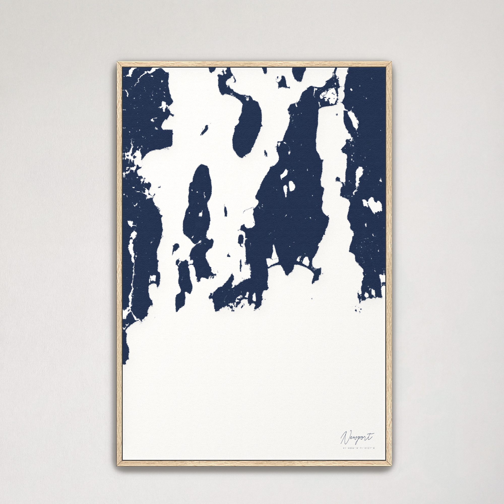 Newport Coastal Map — Canvas Vertical, navy, Natural Oak
