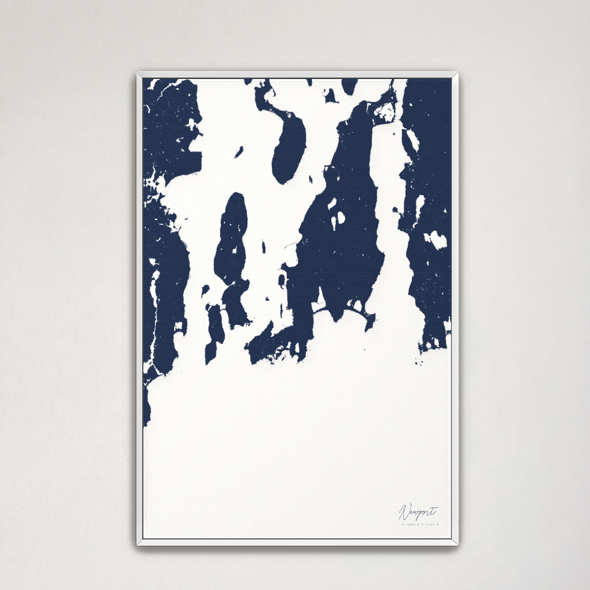 Newport Coastal Map — Canvas Vertical, navy, White Frame