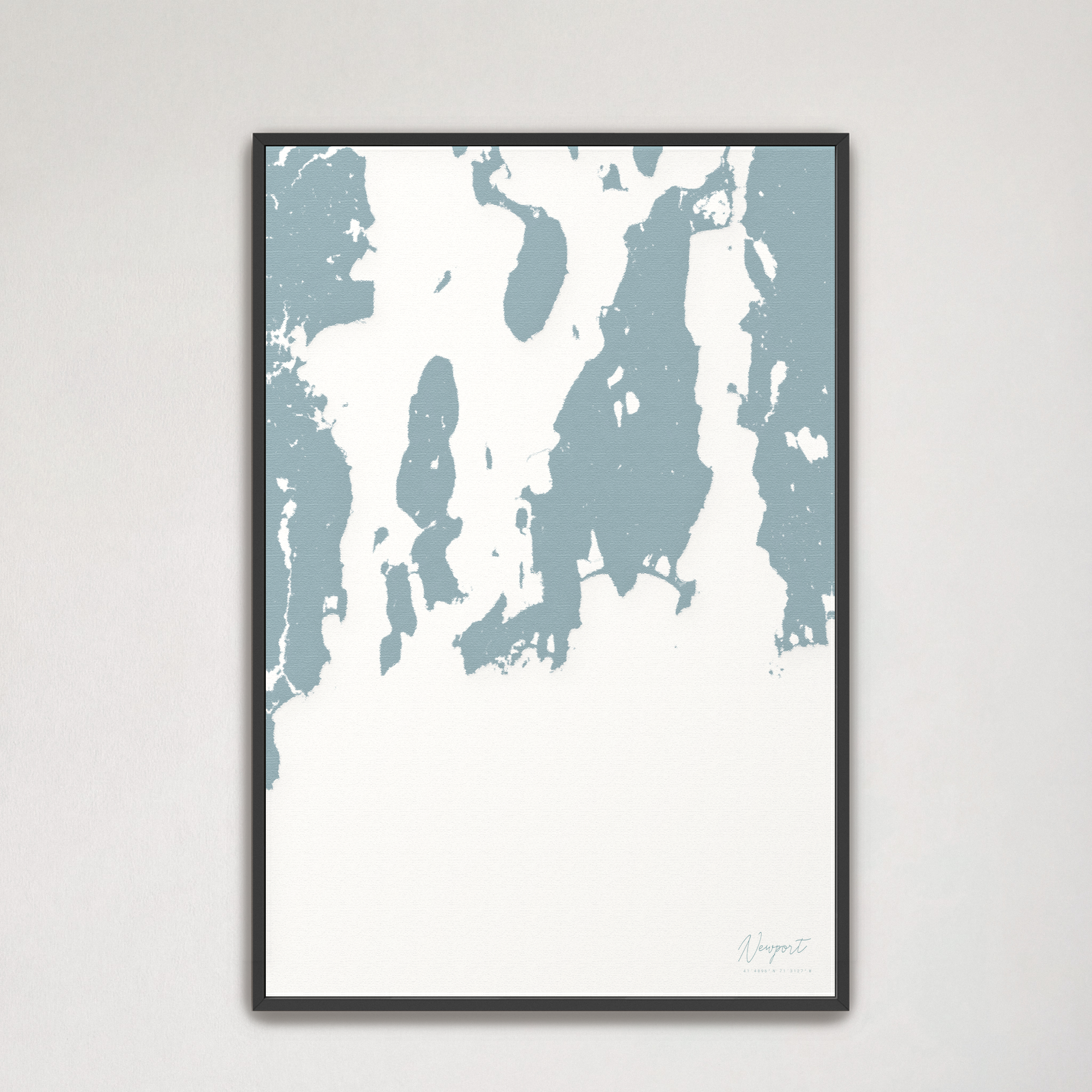 Newport Coastal Map — Canvas Vertical, soft-blue, Black Frame