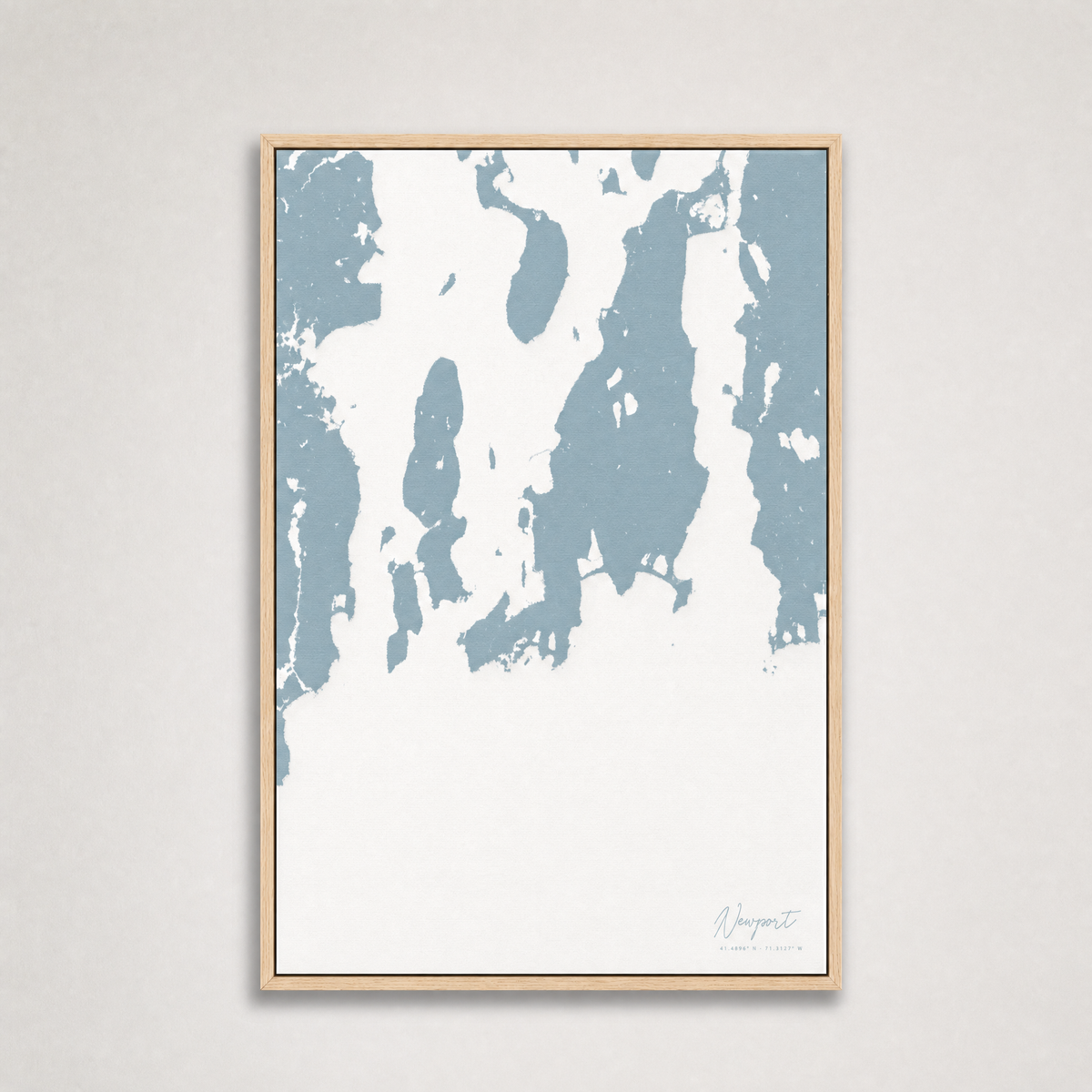 Newport Coastal Map — Canvas Vertical — soft-blue, Light Wood