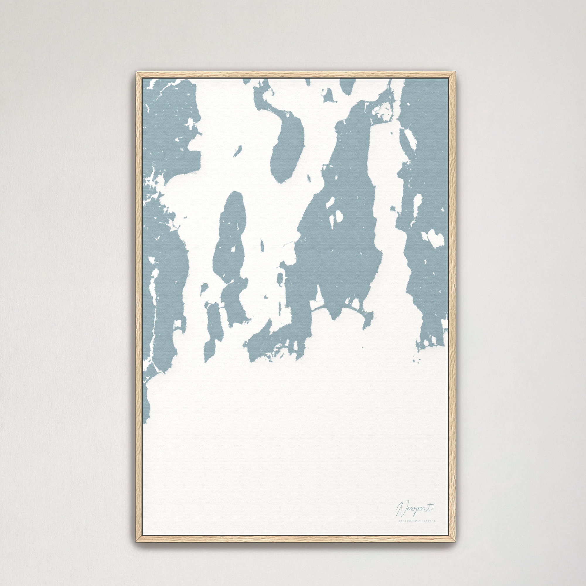 Newport Coastal Map — Canvas Vertical, soft-blue, Natural Oak