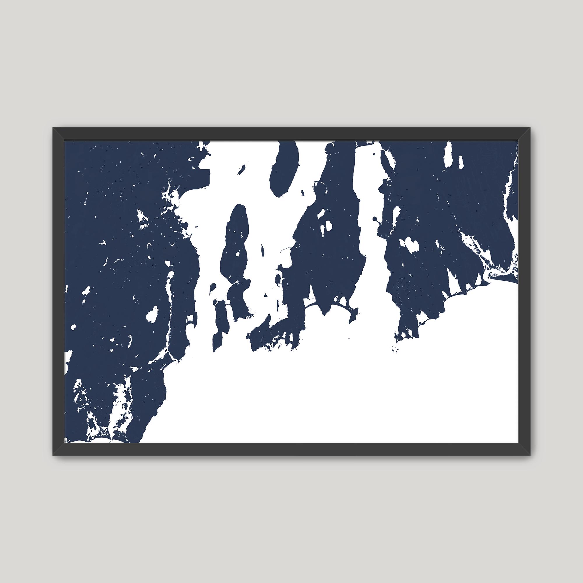 Newport Coastal Map — Fine Art Print Horizontal, navy, Black Frame, 10x8