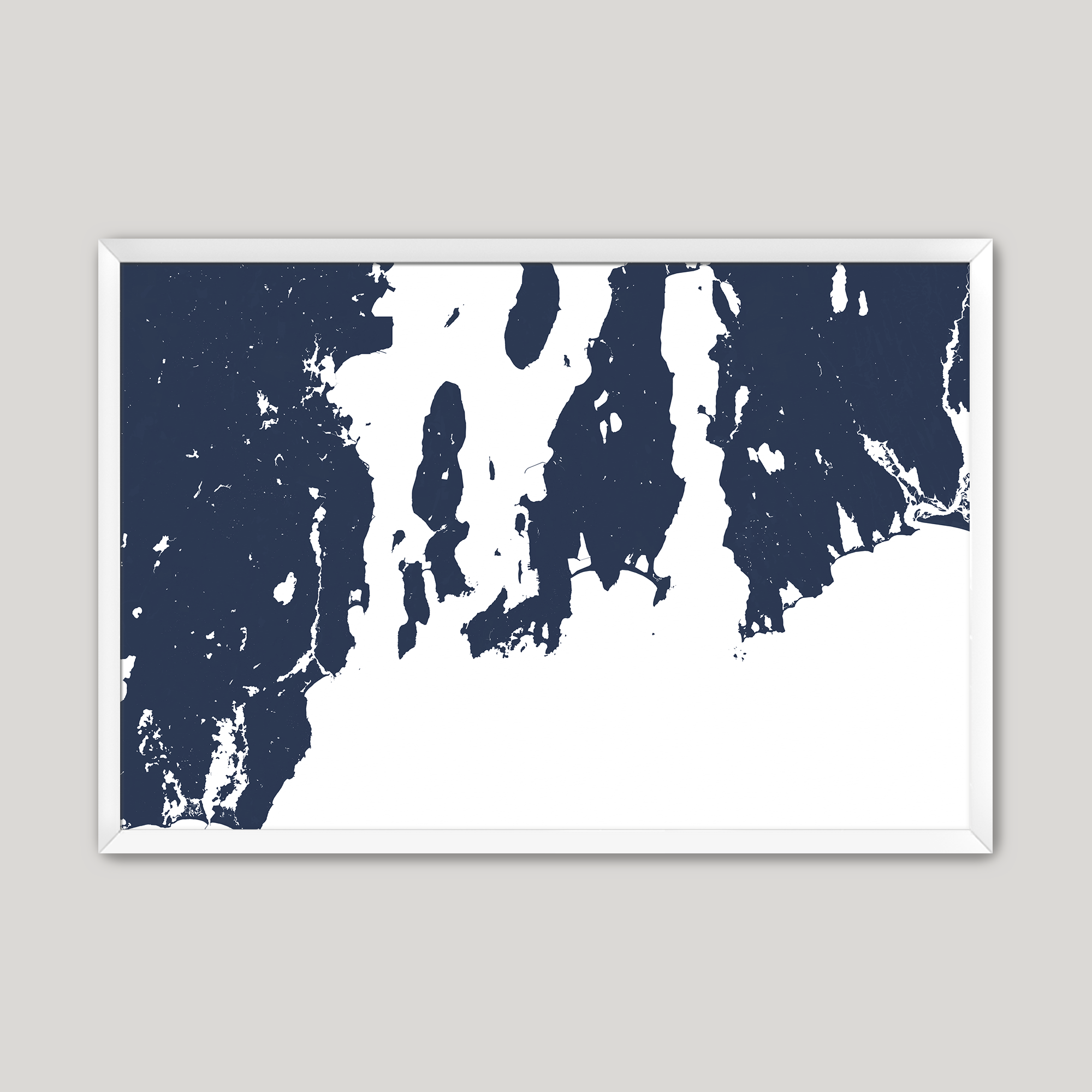 Newport Coastal Map — Fine Art Print Horizontal, navy, White Frame, 10x8
