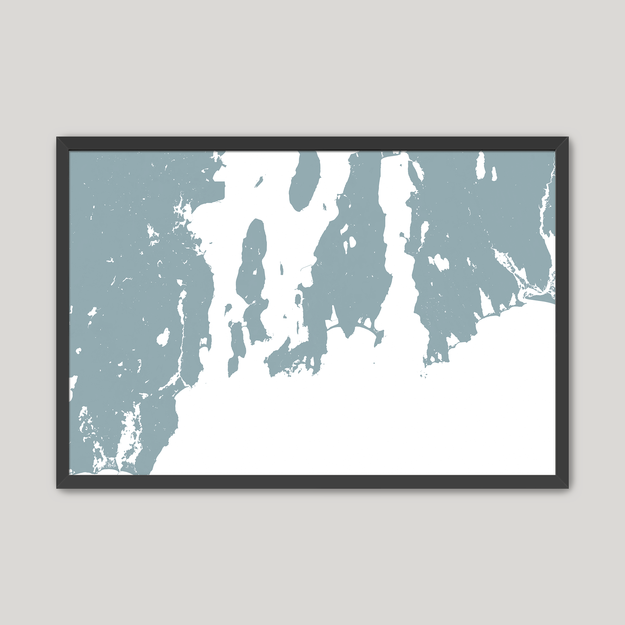 Newport Coastal Map — Fine Art Print Horizontal, soft-blue, Black Frame, 10x8