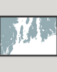 Newport Coastal Map — Fine Art Print Horizontal, soft-blue, Black Frame, 10x8