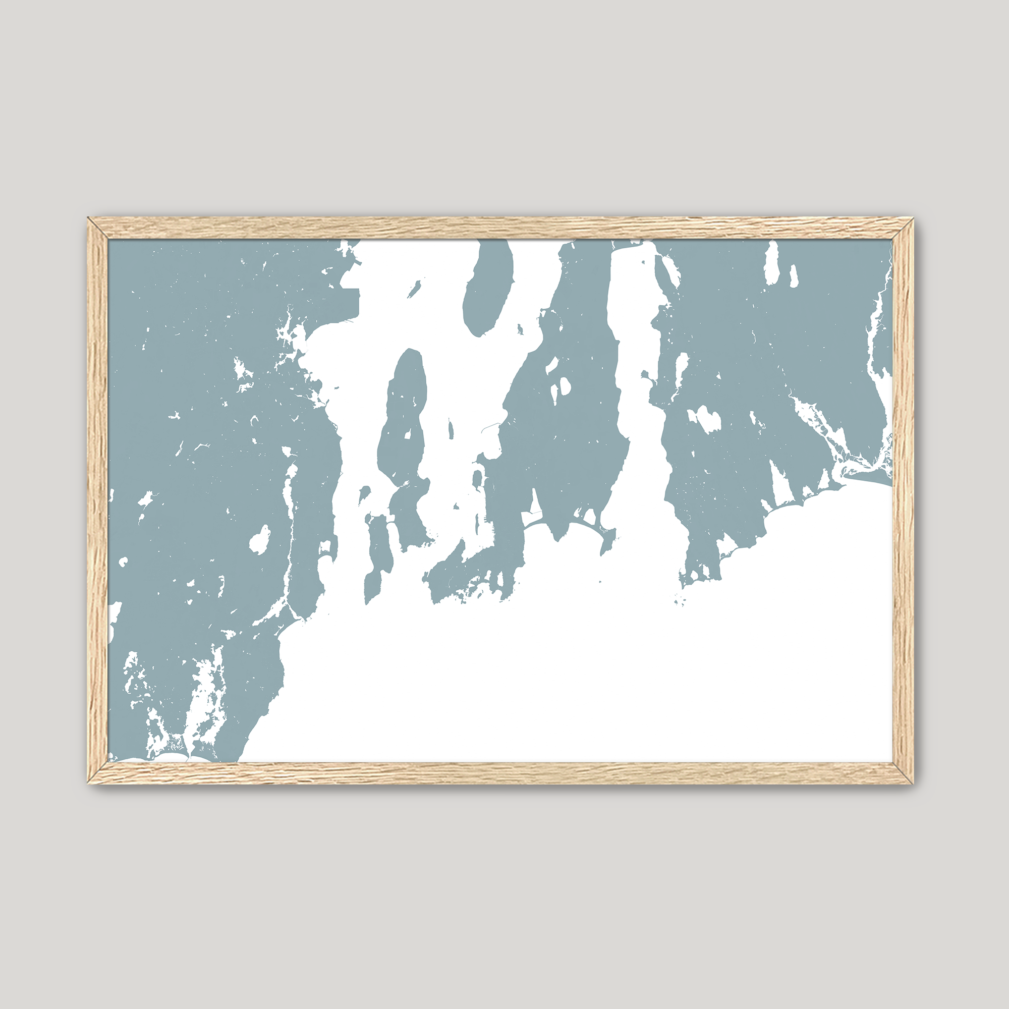 Newport Coastal Map — Fine Art Print Horizontal, soft-blue, Oak, 10x8