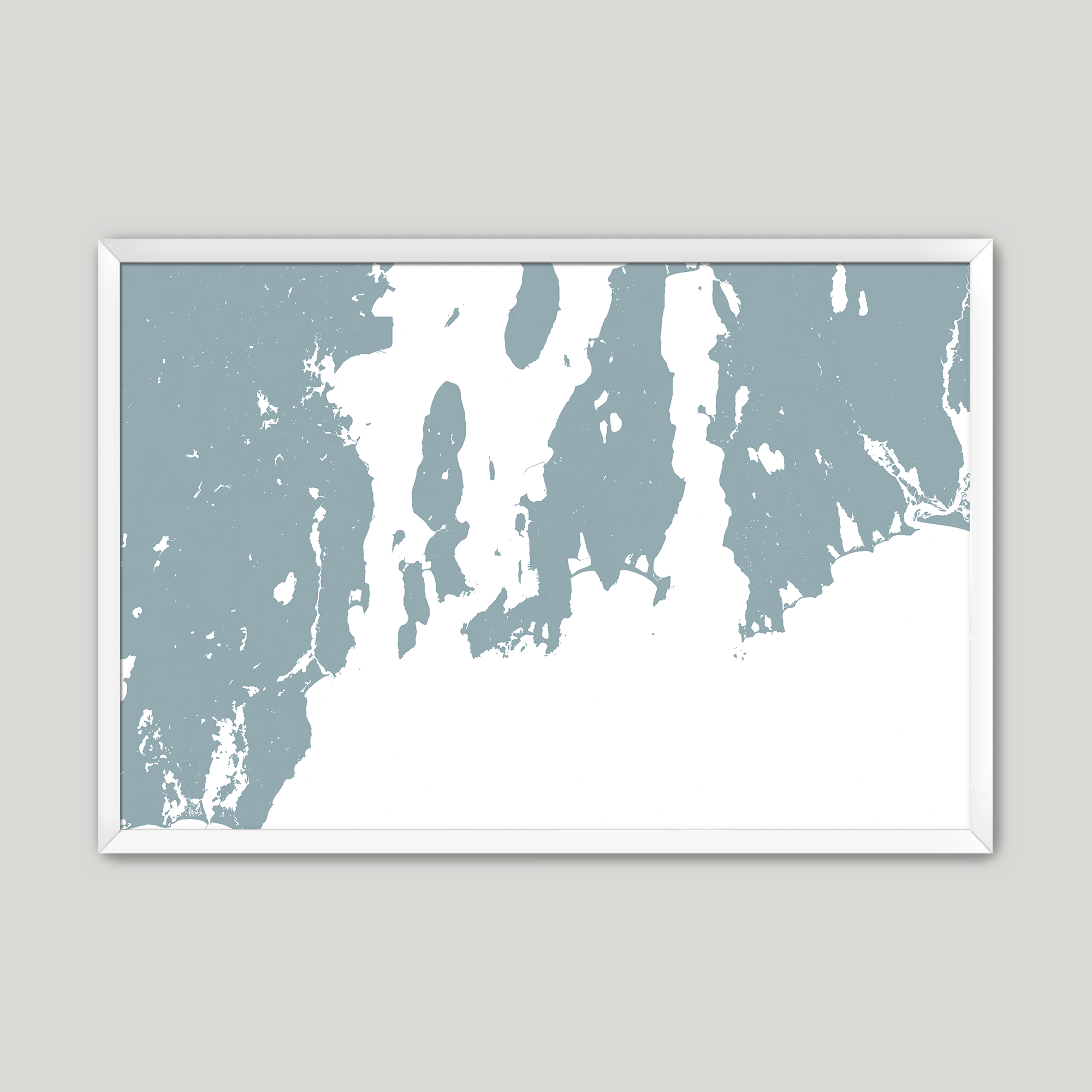 Newport Coastal Map — Fine Art Print Horizontal, soft-blue, White Frame, 10x8