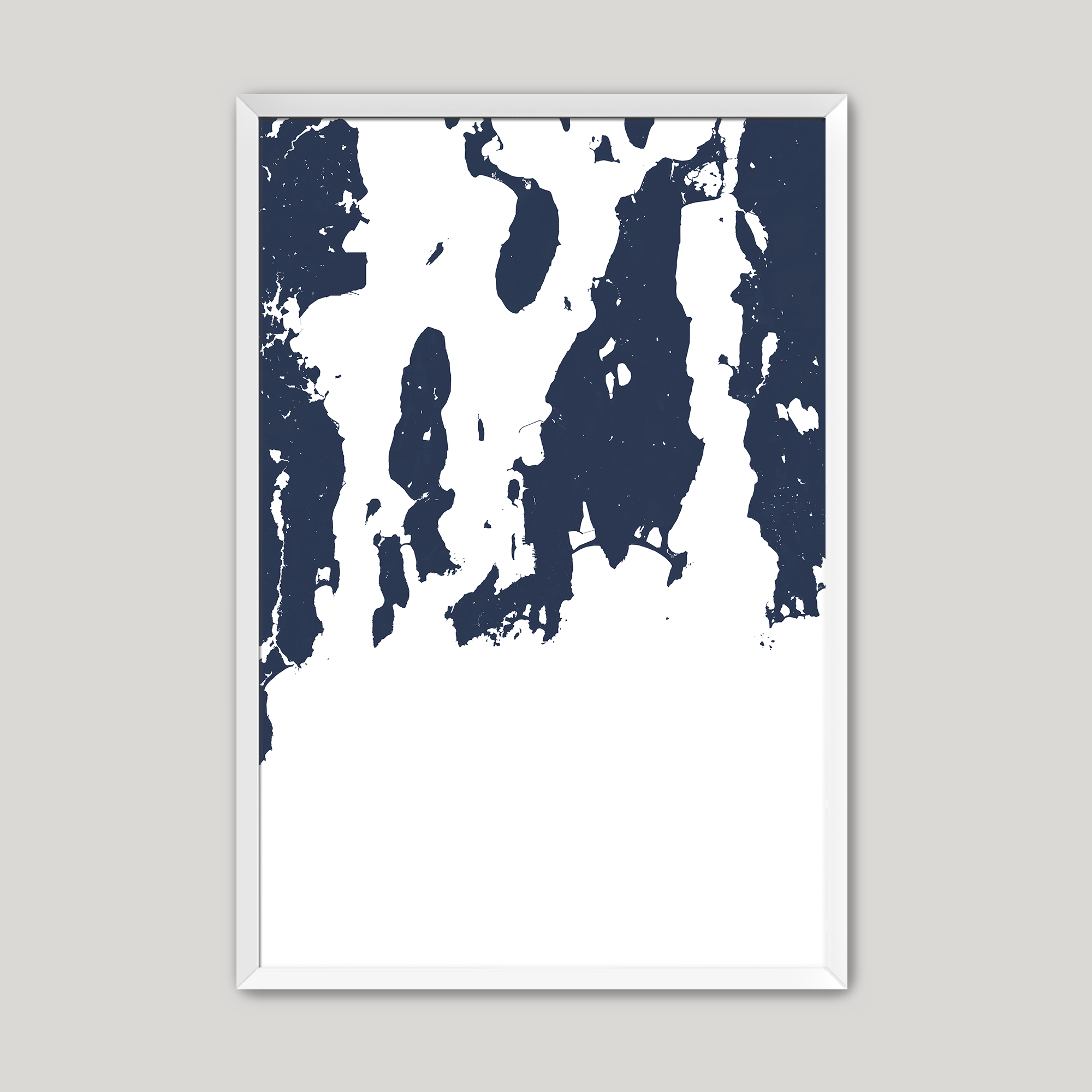 Newport Coastal Map — Fine Art Print Vertical, navy, White Frame, 8x10