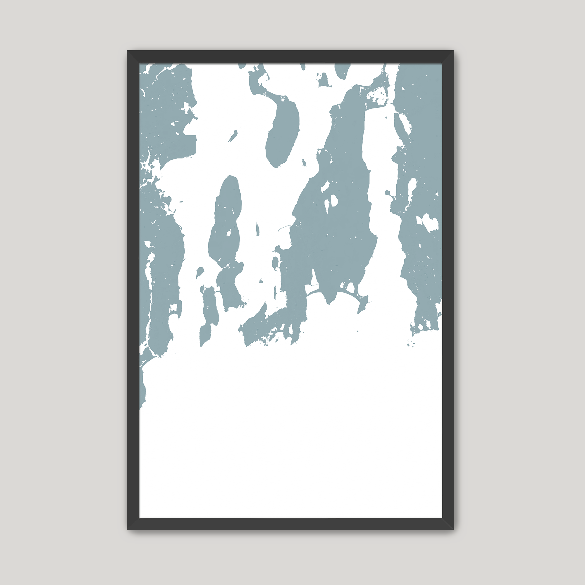 Newport Coastal Map — Fine Art Print Vertical, soft-blue, Black Frame, 8x10