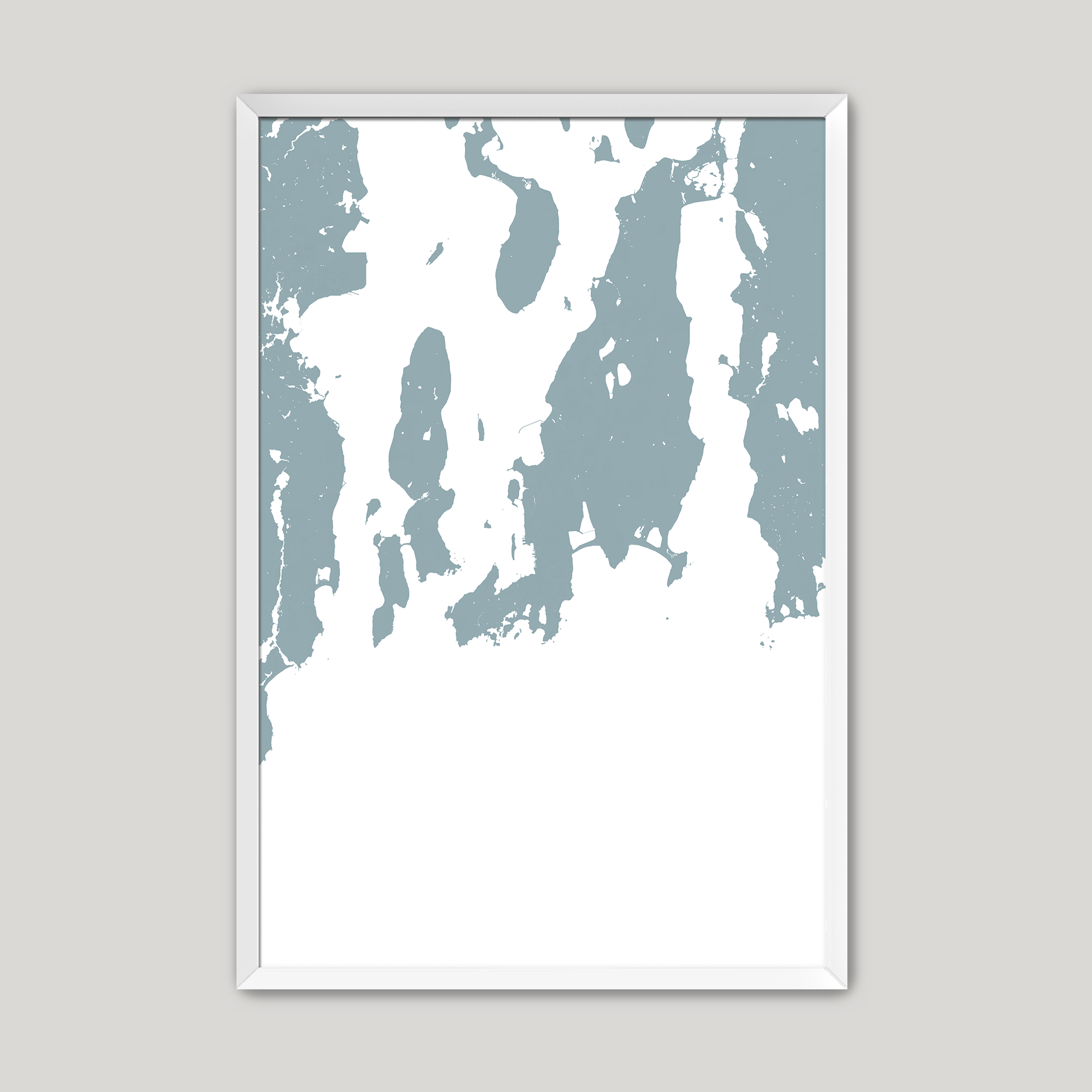 Newport Coastal Map — Fine Art Print Vertical, soft-blue, White Frame, 8x10