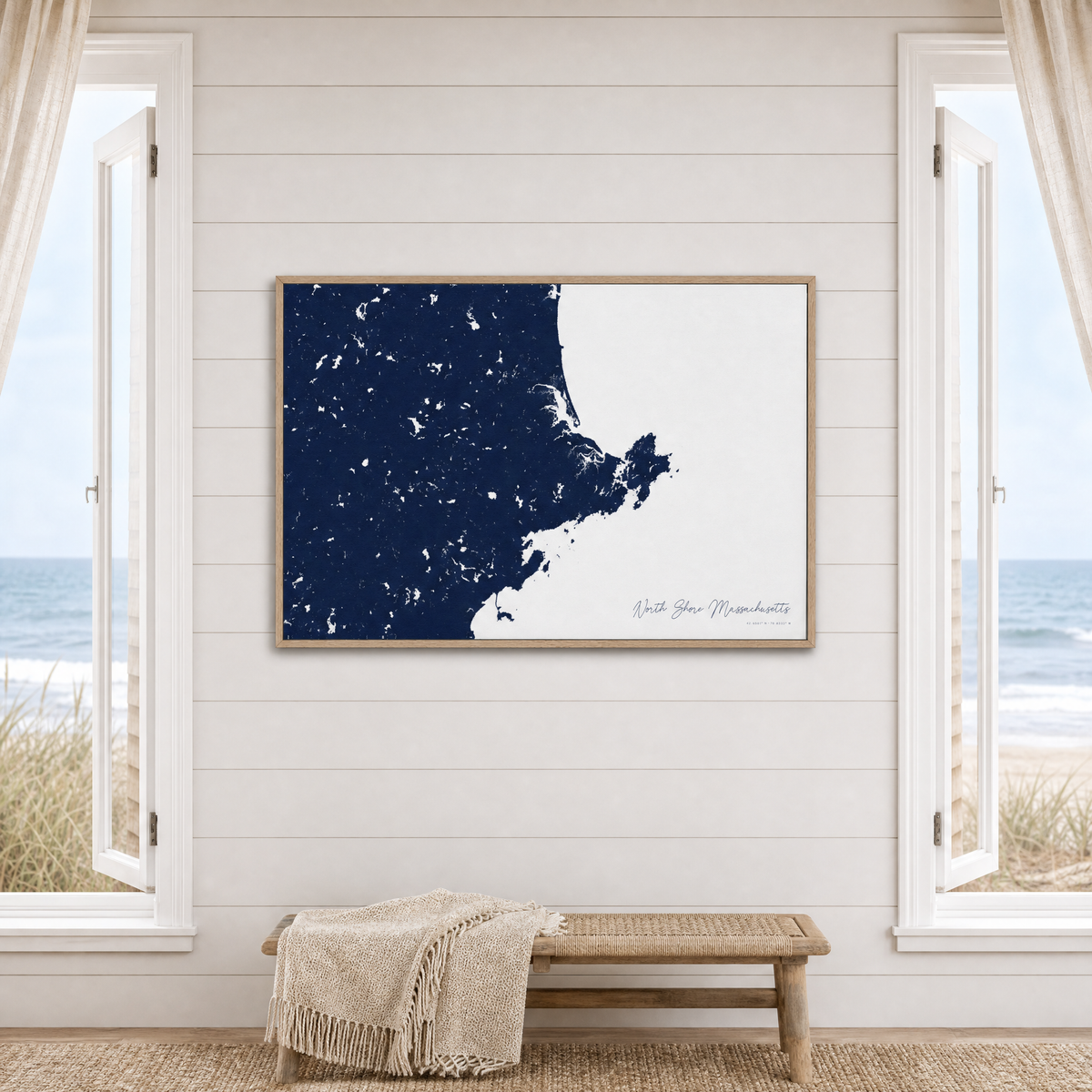 North Shore Massachusetts canvas map — window-scene interior