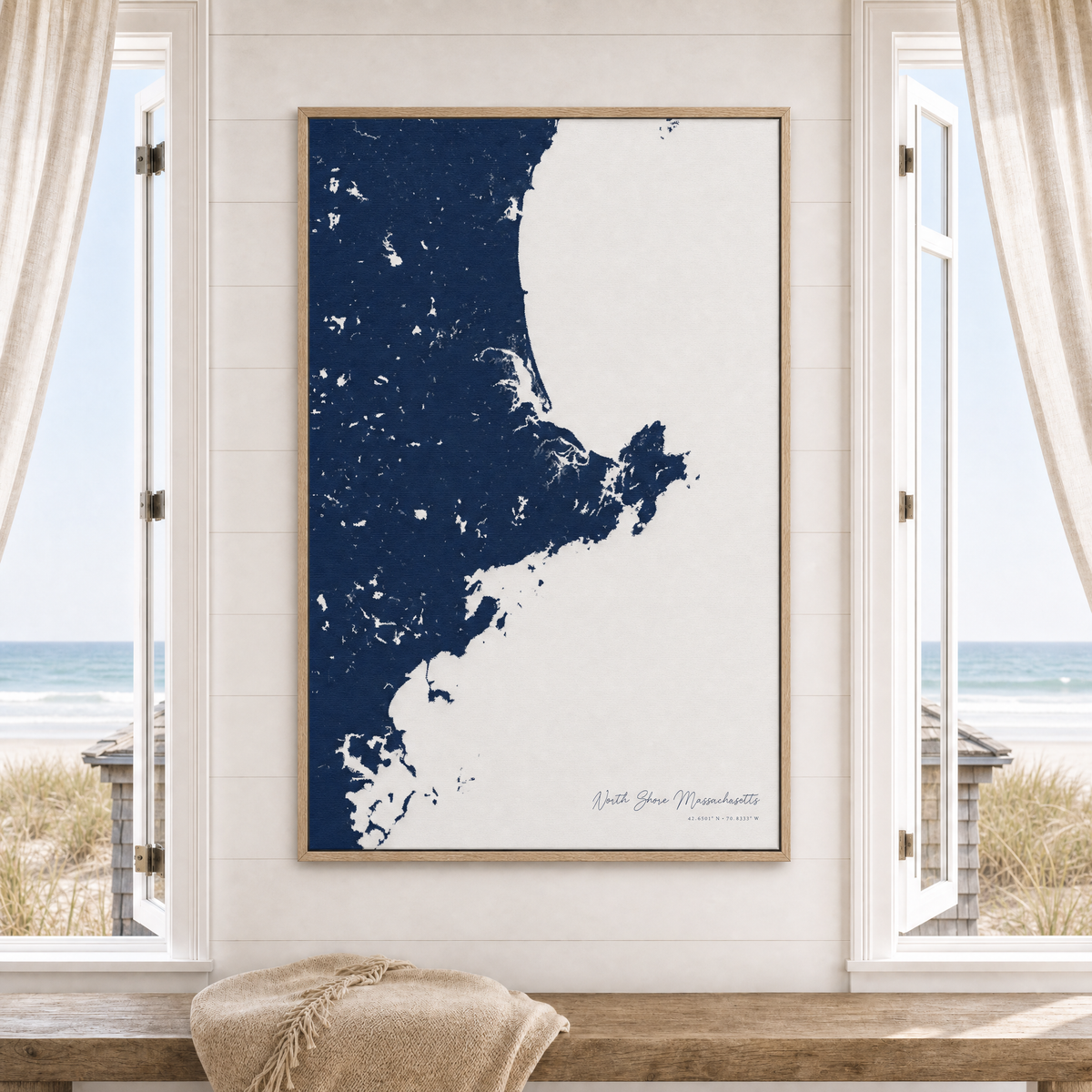 North Shore Massachusetts canvas map — window-scene interior