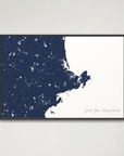 North Shore Massachusetts Coastal Map — Canvas Horizontal, navy, Black Frame