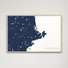 North Shore Massachusetts Coastal Map — Canvas Horizontal, navy, Natural Oak