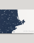 North Shore Massachusetts Coastal Map — Canvas Horizontal, navy, No Frame