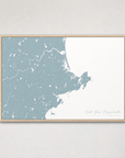 North Shore Massachusetts Coastal Map — Canvas Horizontal — soft-blue, Light Wood