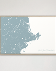 North Shore Massachusetts Coastal Map — Canvas Horizontal, soft-blue, Natural Oak