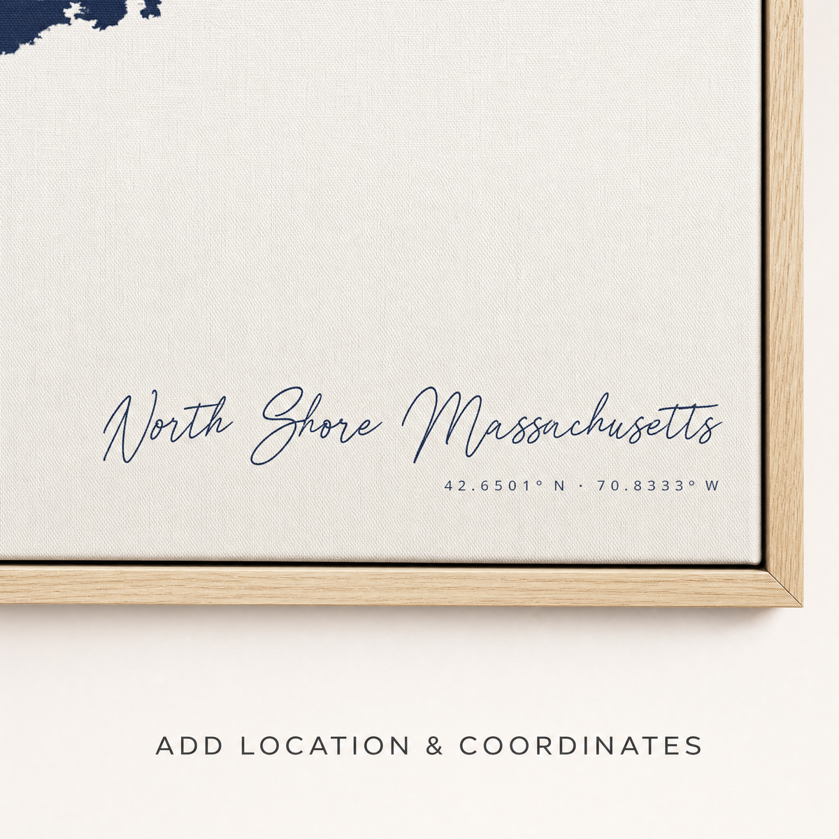 North Shore Massachusetts canvas map — location and coordinates customization