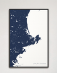 North Shore Massachusetts Coastal Map — Canvas Vertical, navy, Black Frame